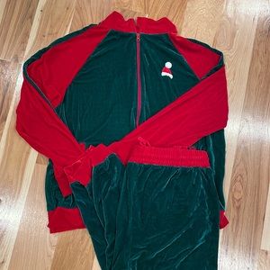 Christmas Velour Tracksuit Reindeer Santa Green and Red